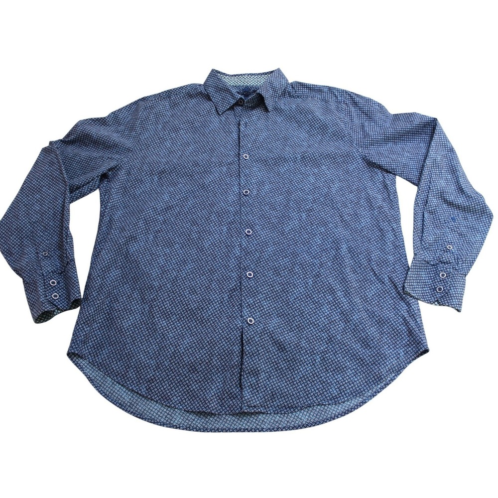 Robert Graham Button up Shirt Men XL Blue Geometric pattern Long Sleeve Stretch - Picture 5 of 11